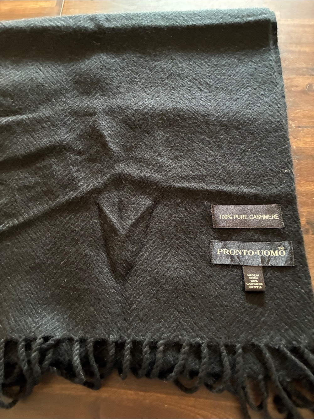 Pronto Uomo Black 100% Cashmere Scarf with Fringe